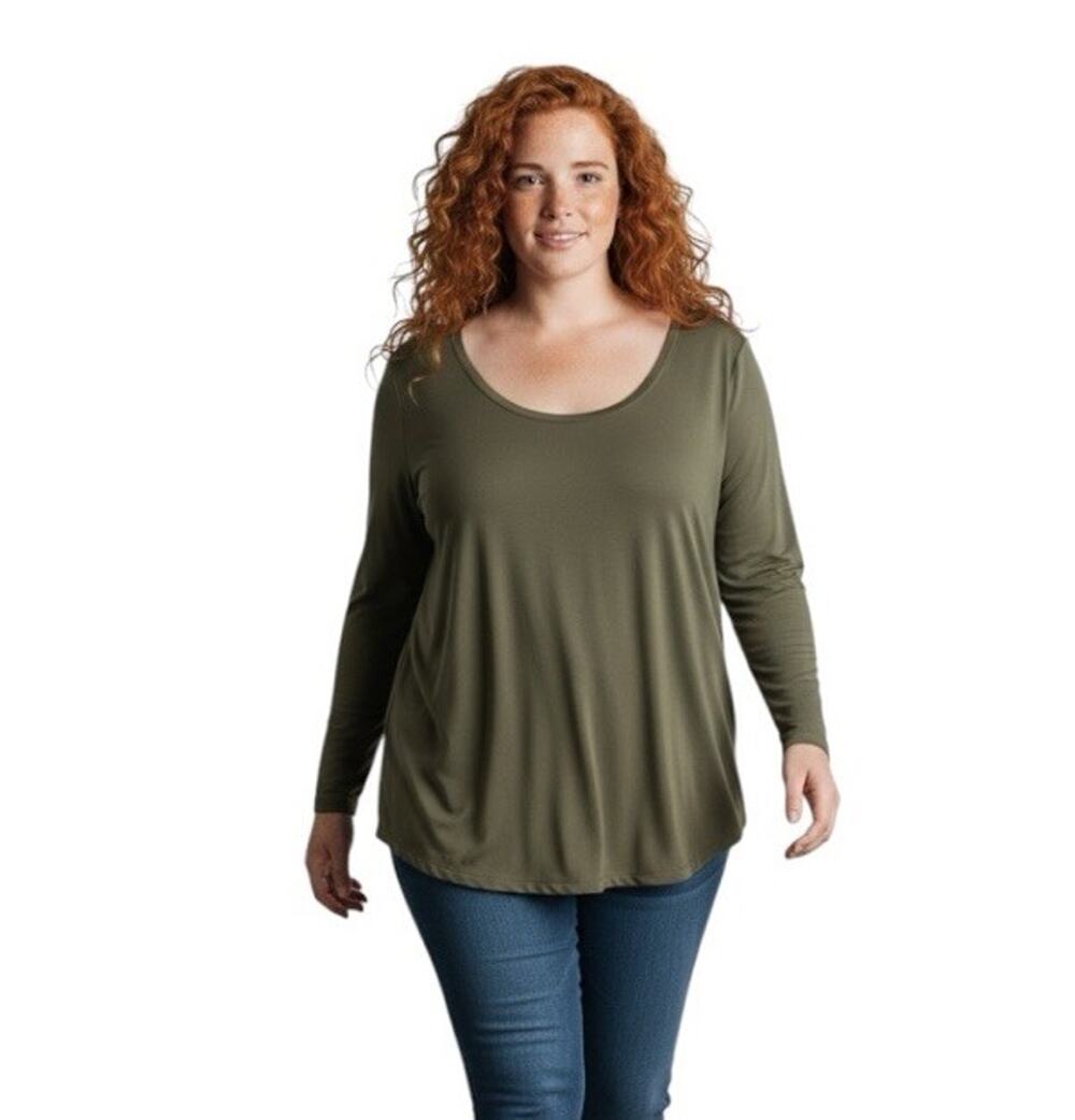 NWT Cato Plus Size Top 22/24 2X Olivine Green Rayon Spandex Stretch Soft Casual